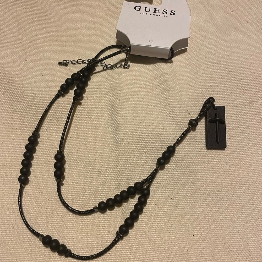 Guess Black Beaded Men's Necklace